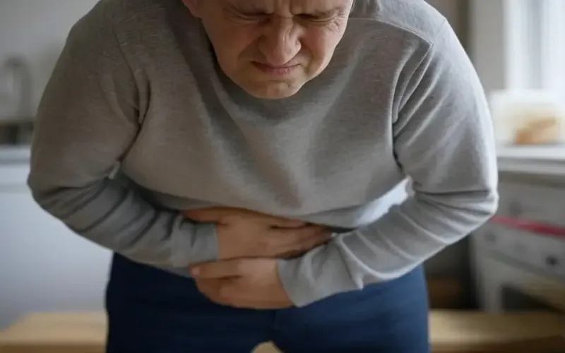 Person with hands on stomach showing digestive discomfort