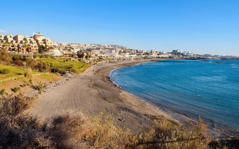 Scenic coastal view of beach and resorts in the Canary Islands