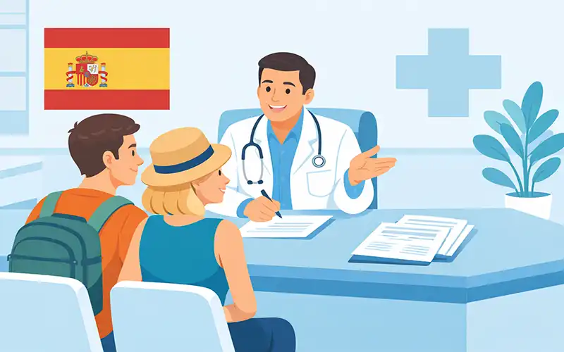 foreign couple meeting with a Spanish doctor
