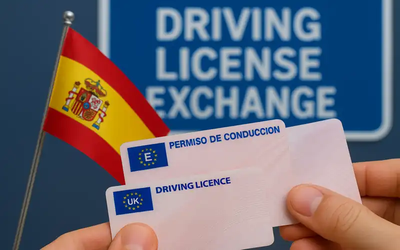 UK and Spanish driving licences shown during exchange process