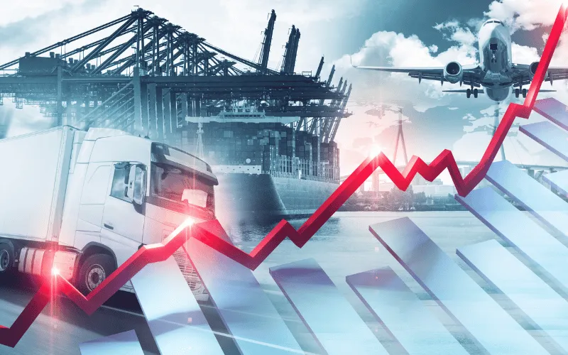 Transport and logistics infrastructure with rising economic growth chart