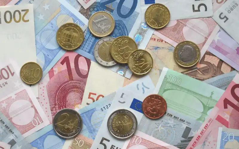 Euro notes and coins representing Spain’s Minimum Vital Income financial support