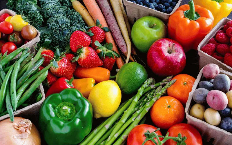 Colorful assortment of fresh fruits and vegetables for a healthy diet
