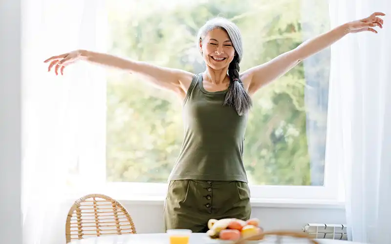 morning health routine for asian woman in spain