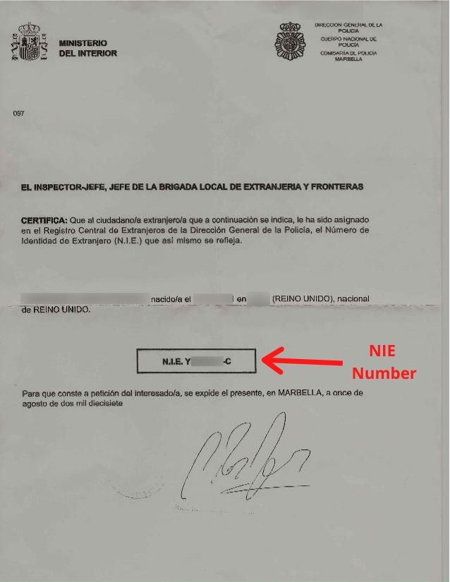 NIE A4 Certificate Spain