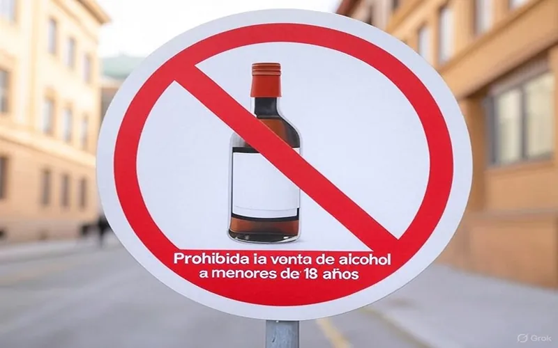 Spanish street sign prohibiting alcohol sales to minors under 18