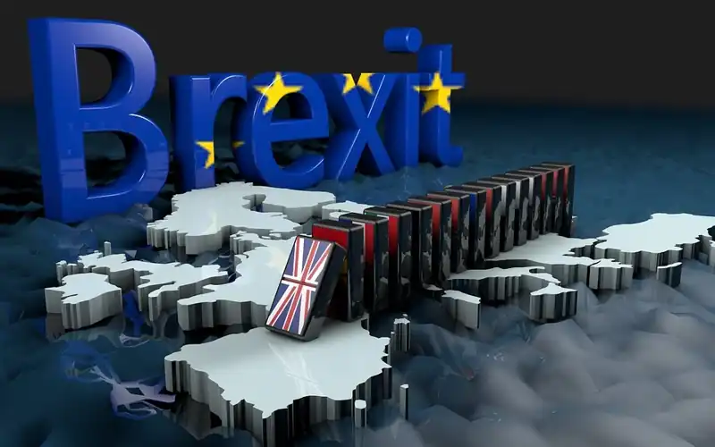 EU flag with missing puzzle piece revealing the word Brexit in UK flag colors – symbolizing post-Brexit separation