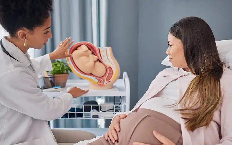 Pregnant woman with doctor in Spain