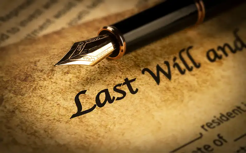 Last will and testament with ink pen