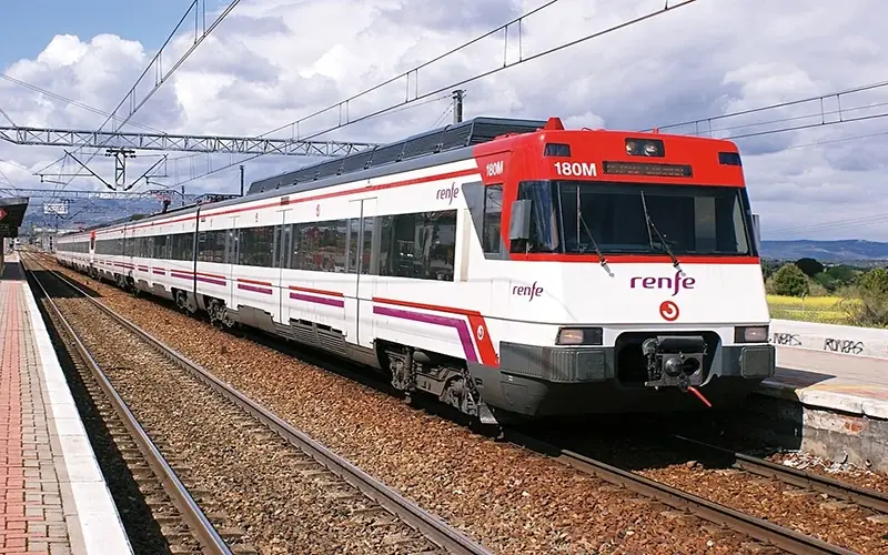 Renfe Cercanías commuter train at station platform in Spain