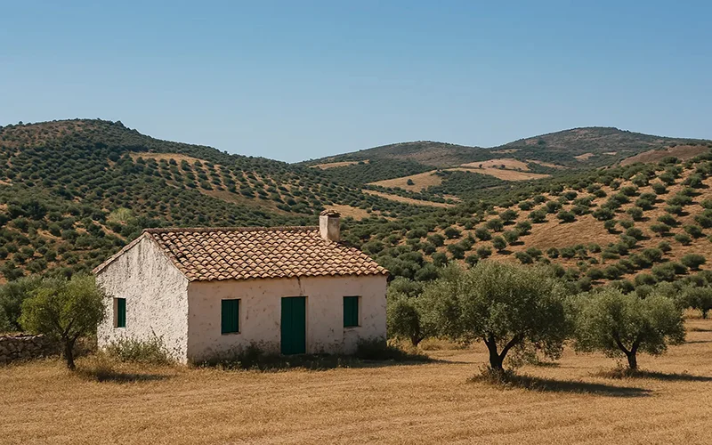 A scenic view of rustic farmland in Andalucía, ideal for legal rural home building