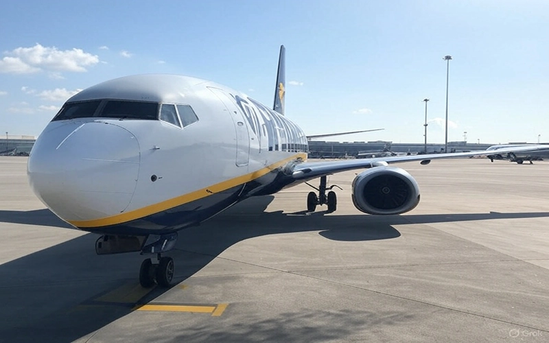 Ryanair plane on tarmac at Spanish regional airport
