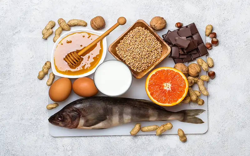 selection of foods that can cause sensitivities or allergies