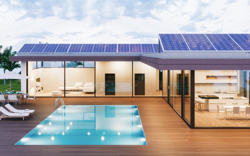 Villa with solar panels