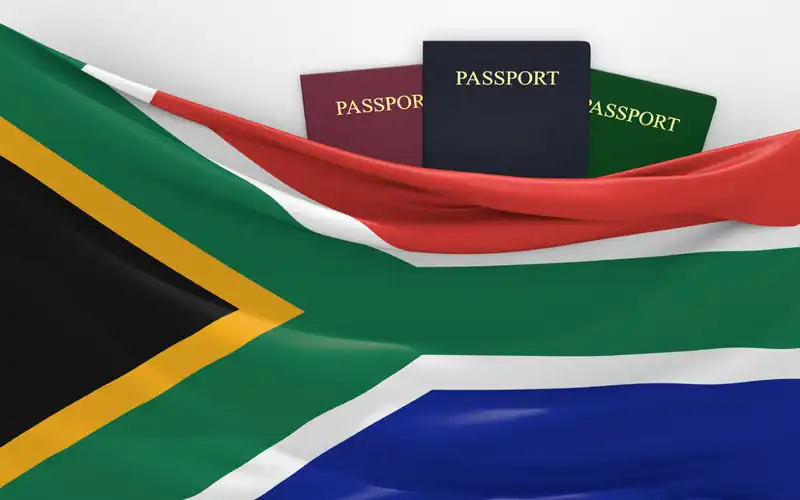 South African flag with passports