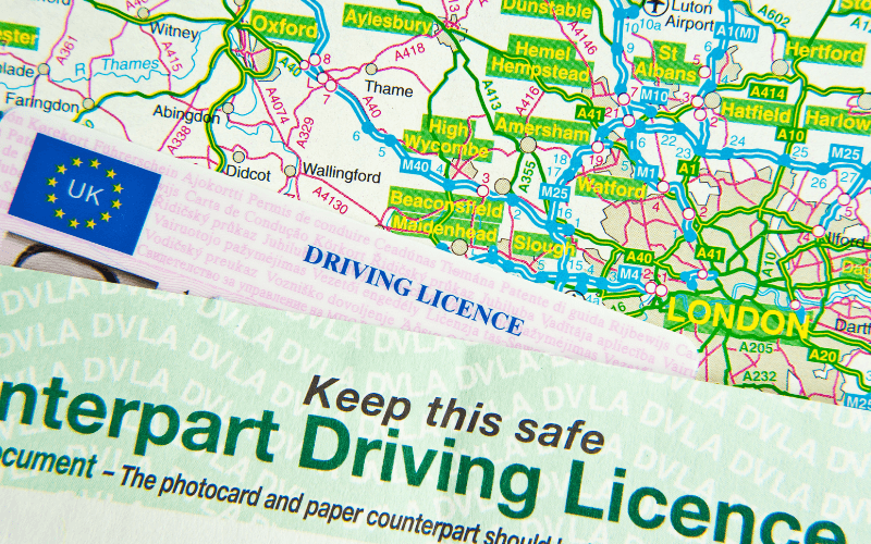 Uk driving licence and map