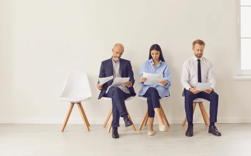 Job applicants waiting for an interview in a modern office setting